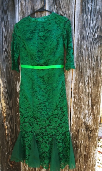 NWT Green Lace Midi Mermaid Dress US Size 2 - Picture 2 of 6